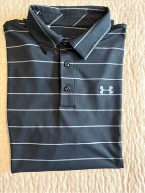 Under Armour Black Polo with Thin Gray Stripes